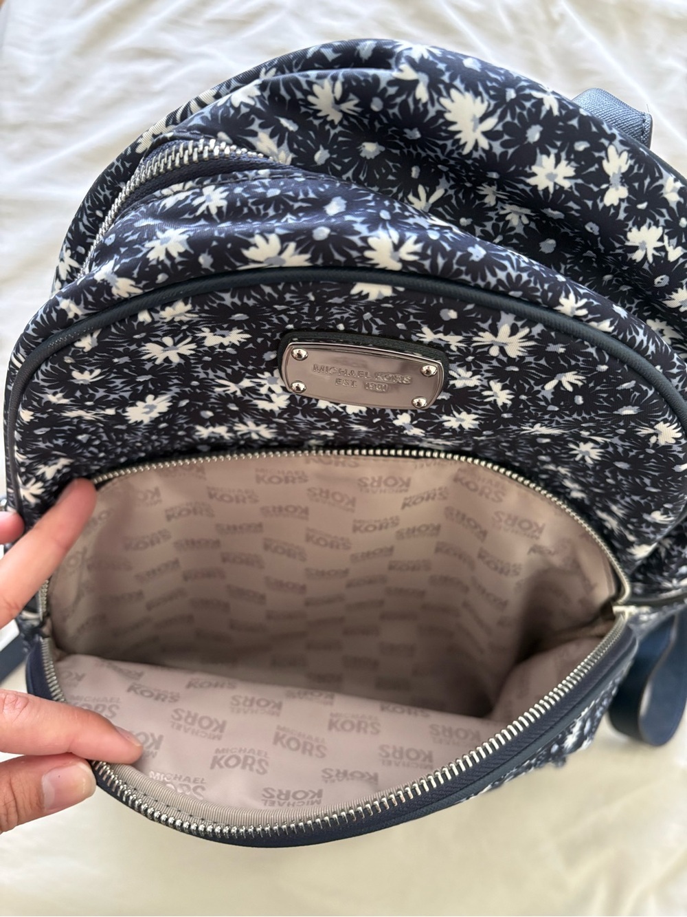 Michael Kors Navy and White Floral Backpack - Picture 5 of 8